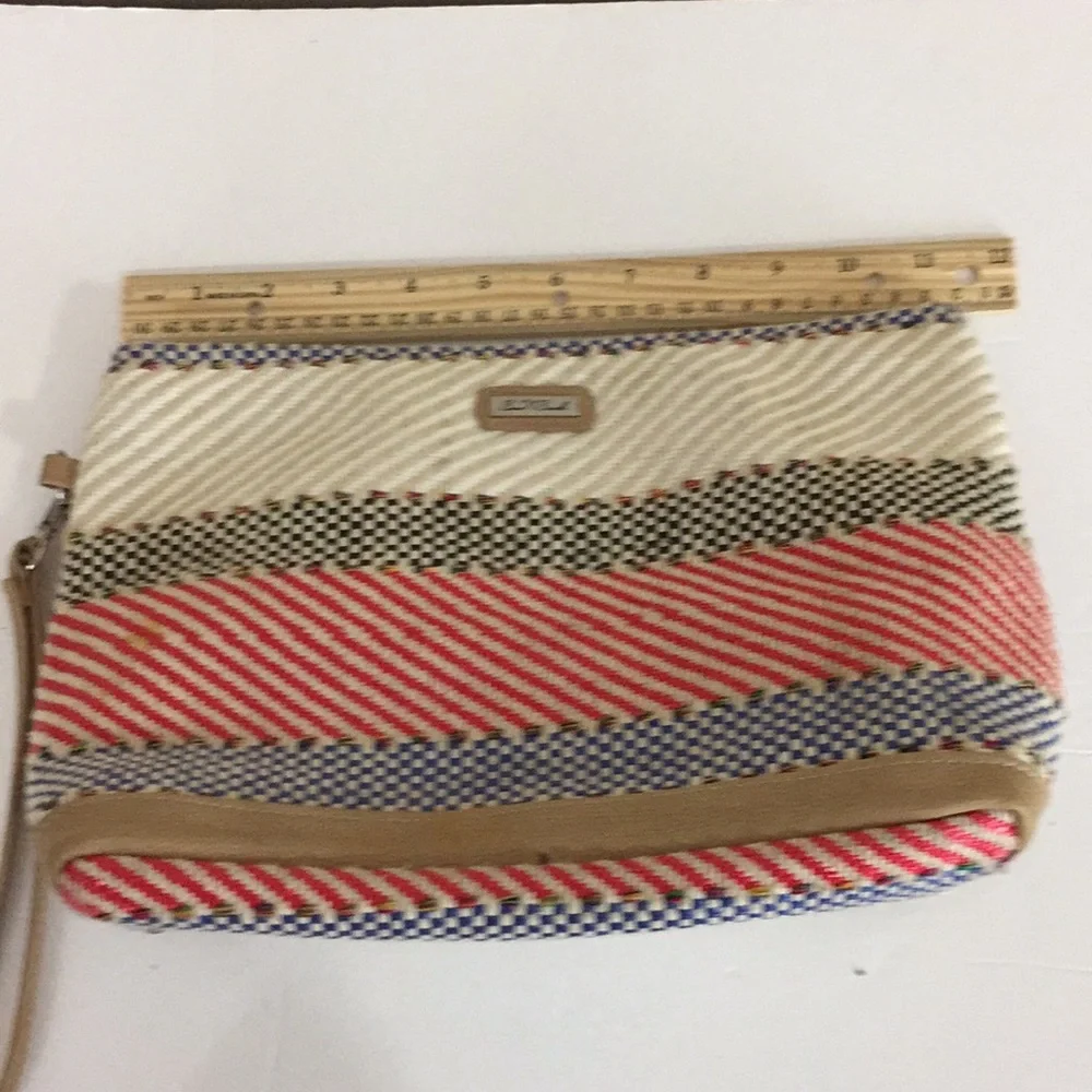 Sun N Sand Large Woven  Wristlet Lined Clutch Purse Wrist Strap